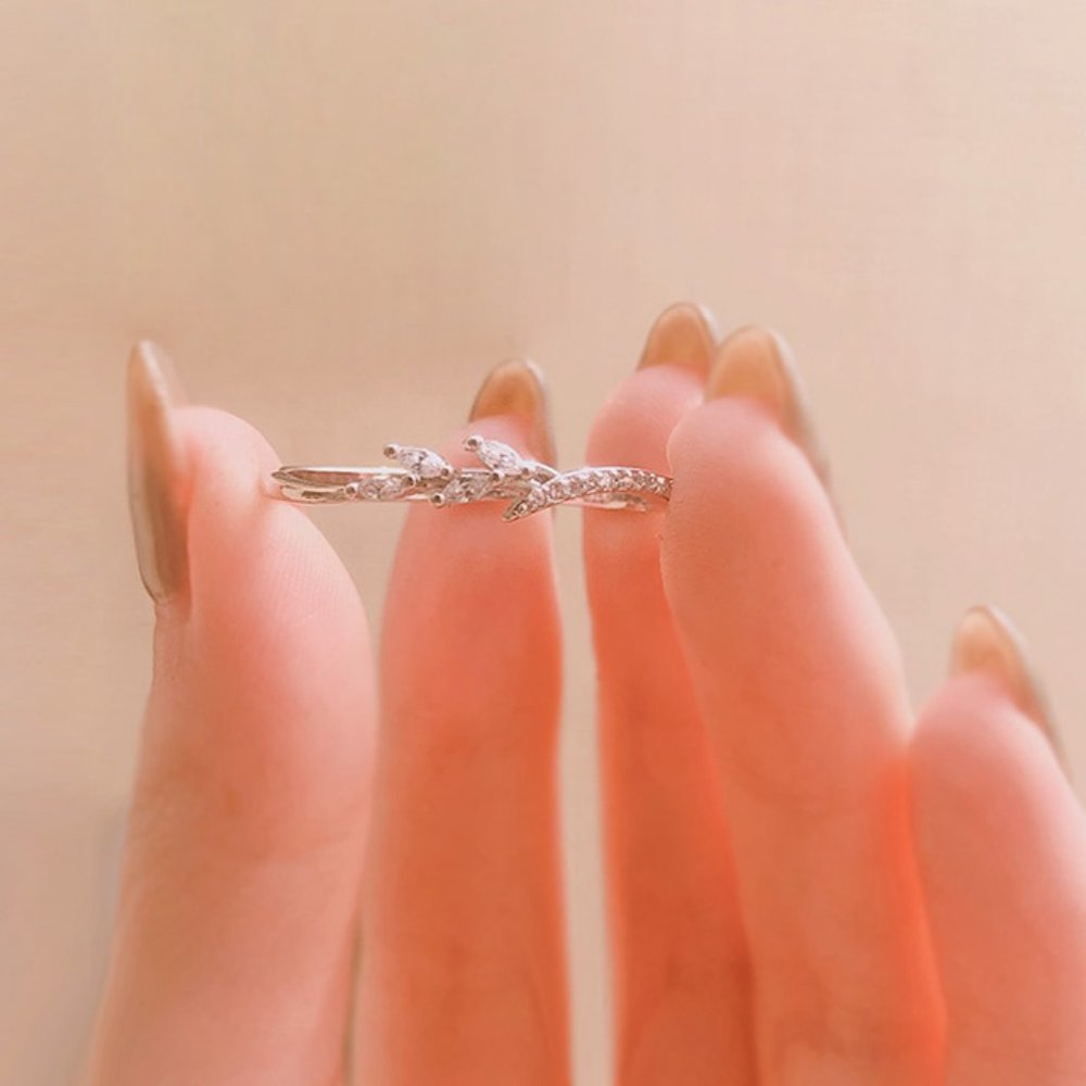 NEW 18K Rose Gold Marquis Diamond Leaf Branch Ring - Picture 5 of 5